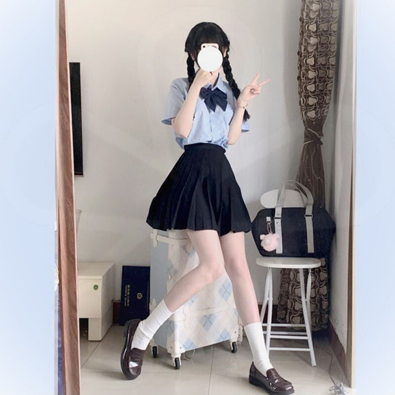 Plus Size 6XL 7XL 8XL Women Japanese School Uniform Shirt Tops Pleated Skirt