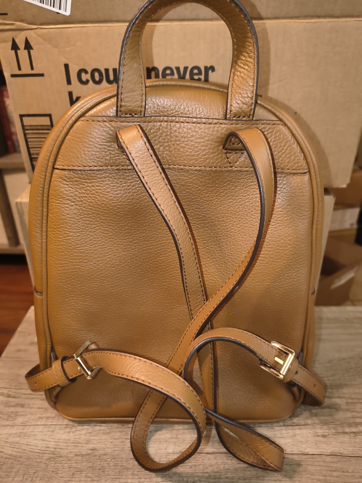 Michael Kors Abbey Medium Pebbled Leather Backpack – Luggage/Tan Brown
