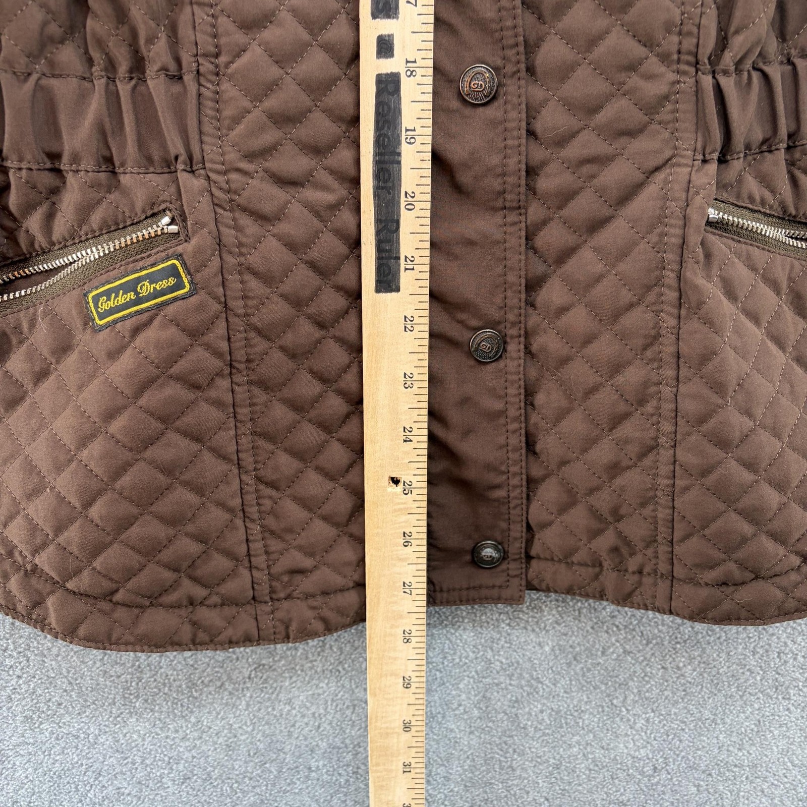 Golden Dress Equestrian Jacket Womens Medium Brown Quilted Zip Pockets Riding