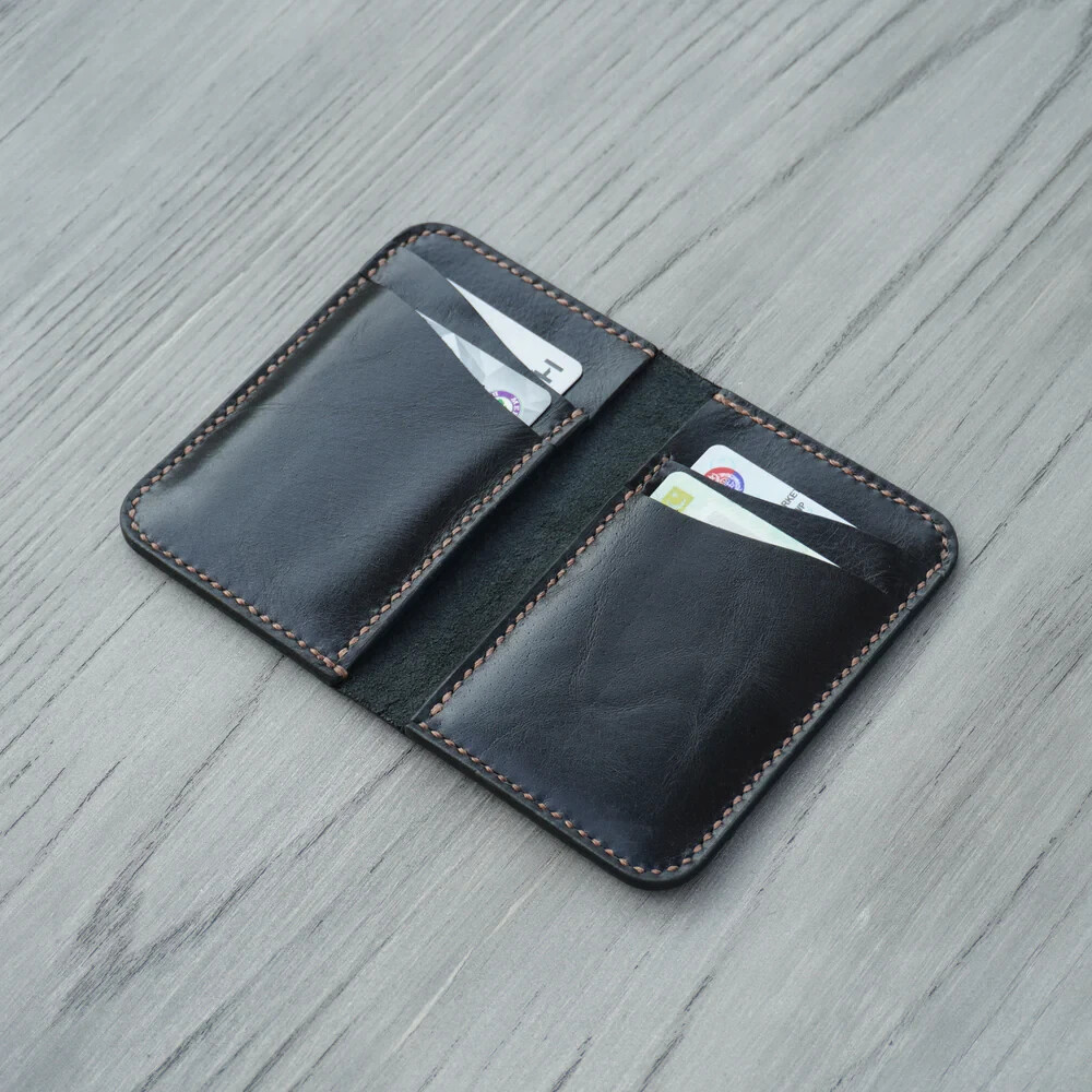 Vertical bifold Pure Leather Handmade wallet (Prince Black)
