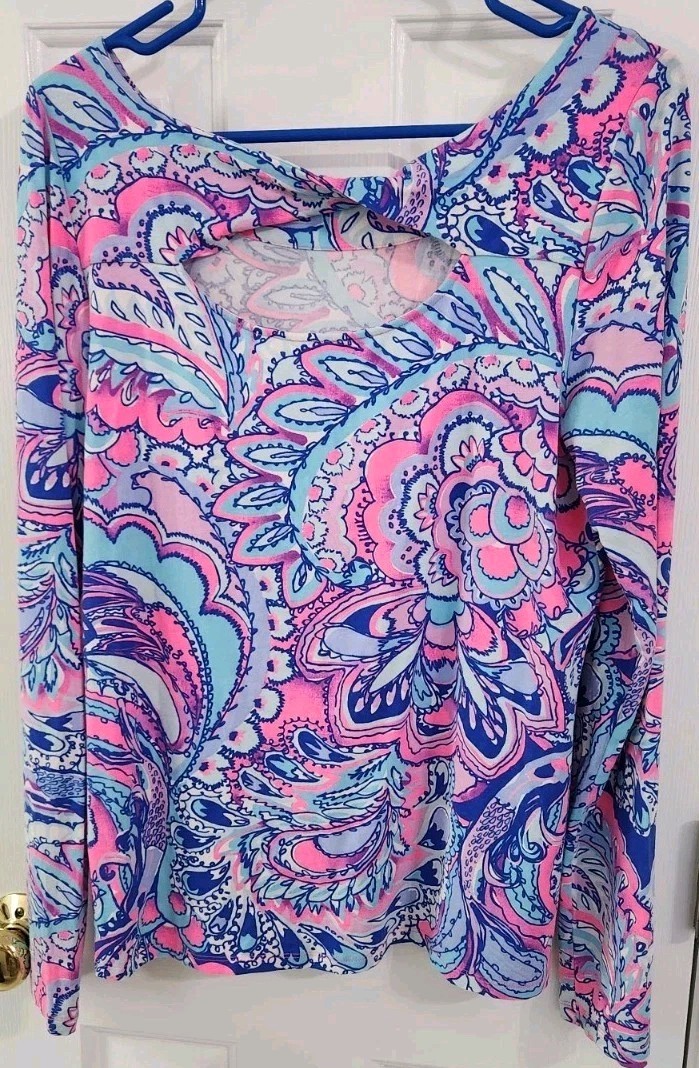 Women’s Sz L Lilly Pulitzer Bright Tropical Paisley Long Sleeve Top Stretch