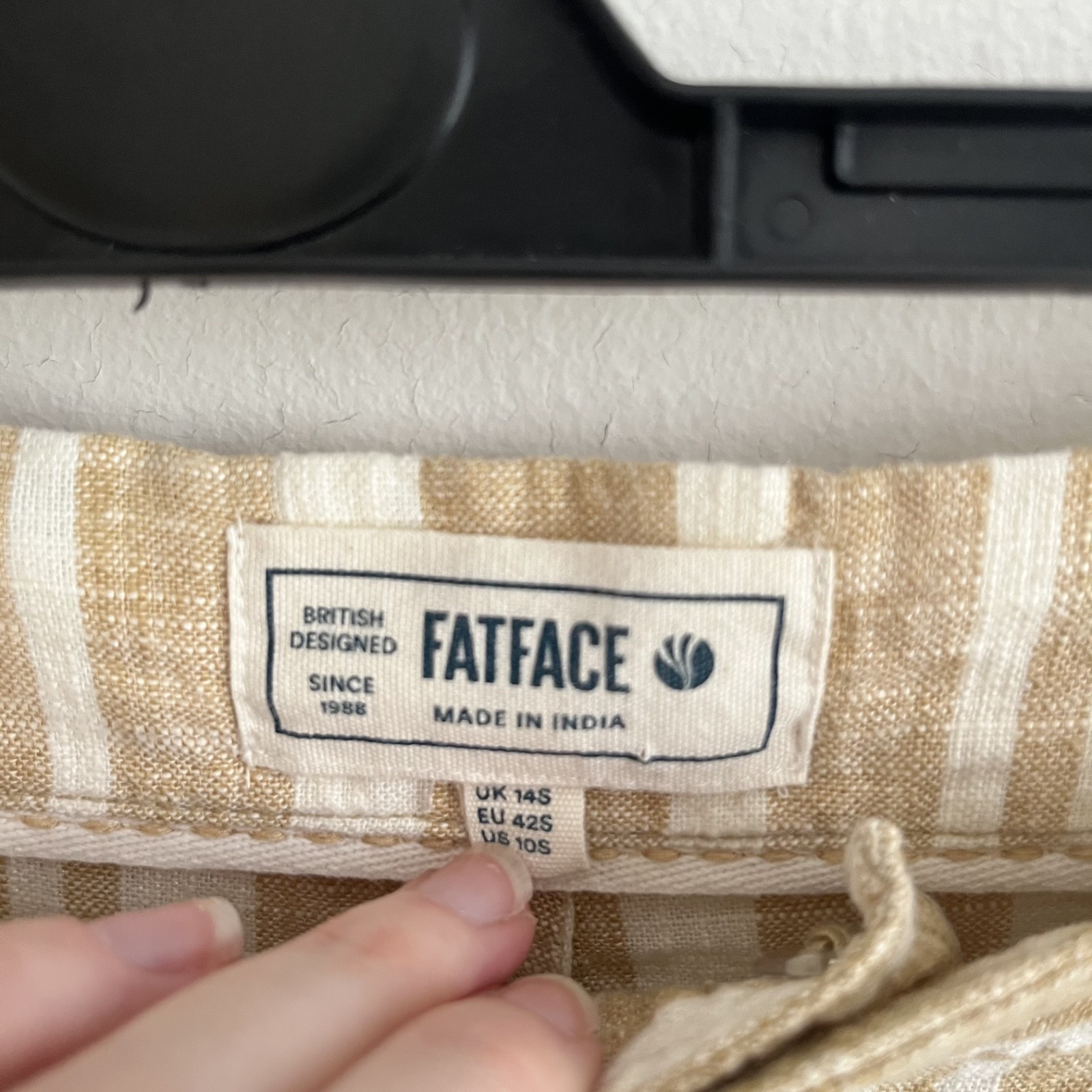 Fat Face Natural Tan Stripe Soft Linen Blend Wide Leg Trousers – Size UK 14 S