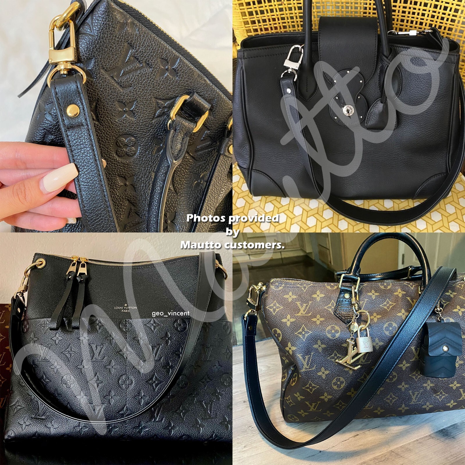 Thick Black Pebble Leather Strap Replacement: Shoulder to Crossbody Length