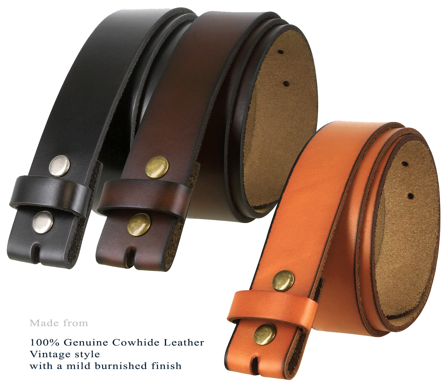 Genuine Leather Belt Strap Casual Belt Snap 1-1/2″ Wide – Black Brown Tan