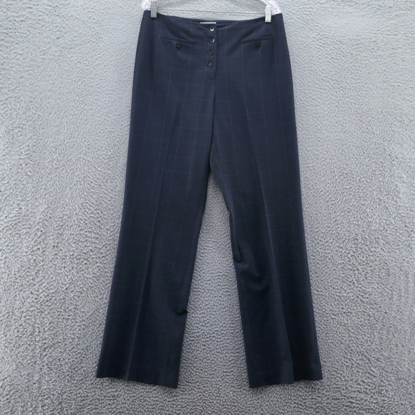 Talbots Collection Womens Plaid Dress Pants 12 Blue Stretch Four Button Career