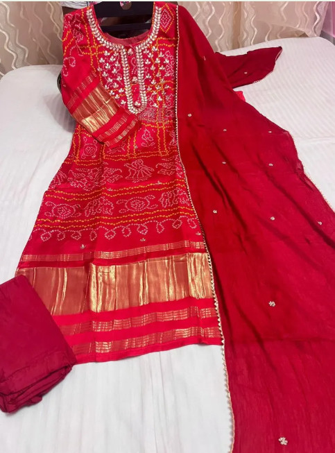 Premium Pure Gajji silk kurti with inner attached with Pure chinon silk Dupatta