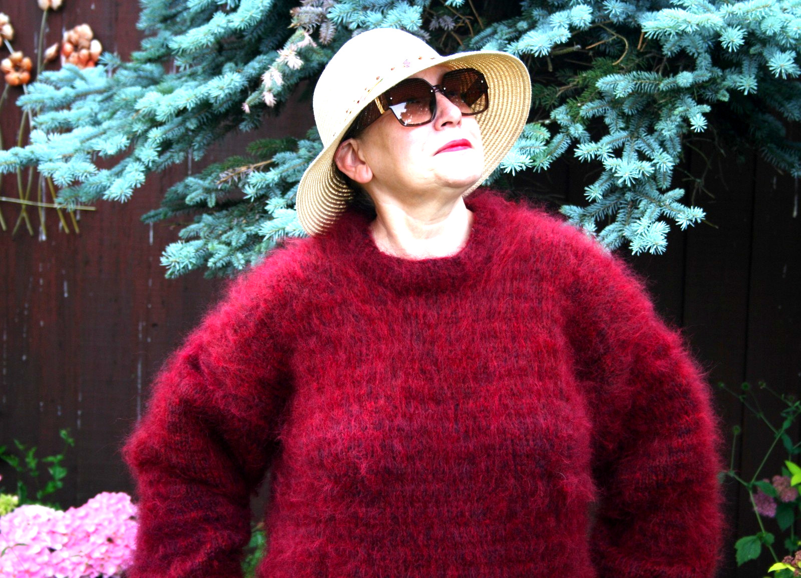 BRAND NEW HANDKNITTED LUXURY MOHAIR CREW NECK SWEATER IN “BURGUNDY” 2XL