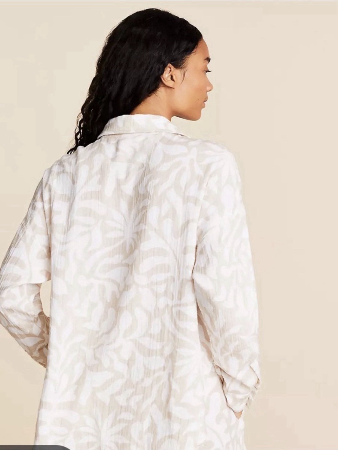 Lou & Grey Beige White Abstract gauze Print Button Front Shirt Large 100% Cotton