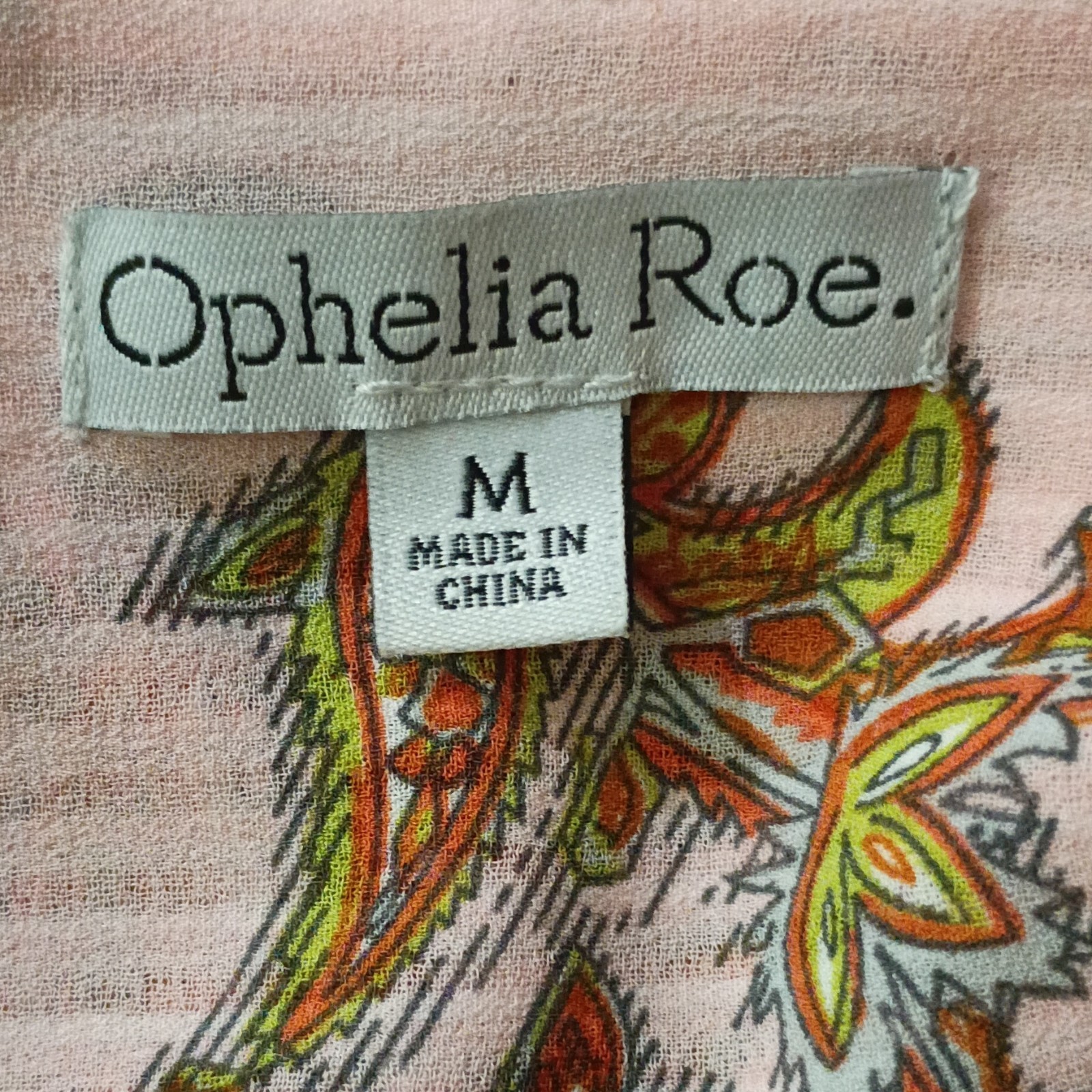 Ophelia Roe Pink Paisley Chiffon Polyester Pleated Button V-Neck Blouse M