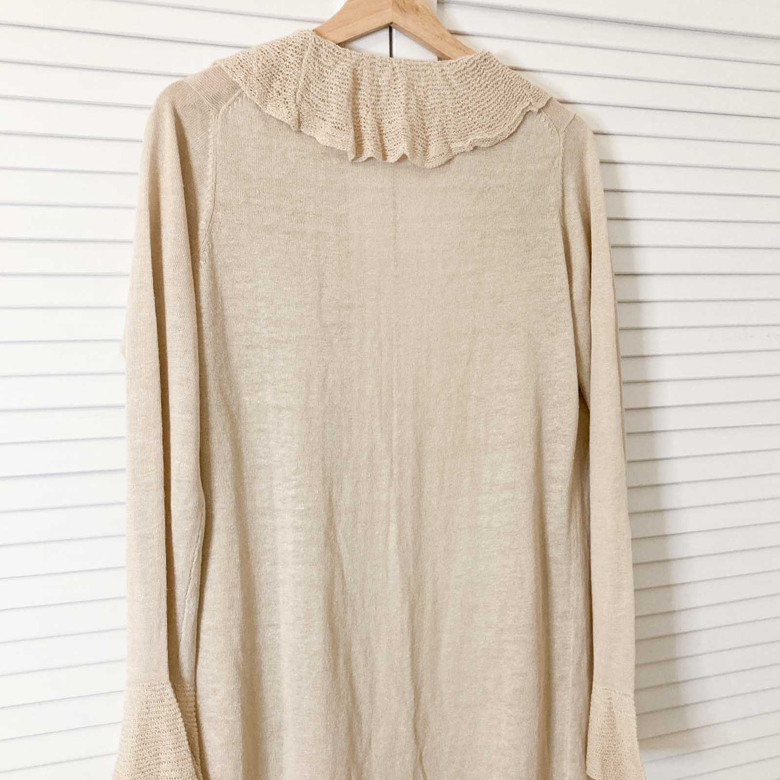 Autograph M&S Cardigan Size 12 Natural Beige Linen Blend Frill Trim Longline