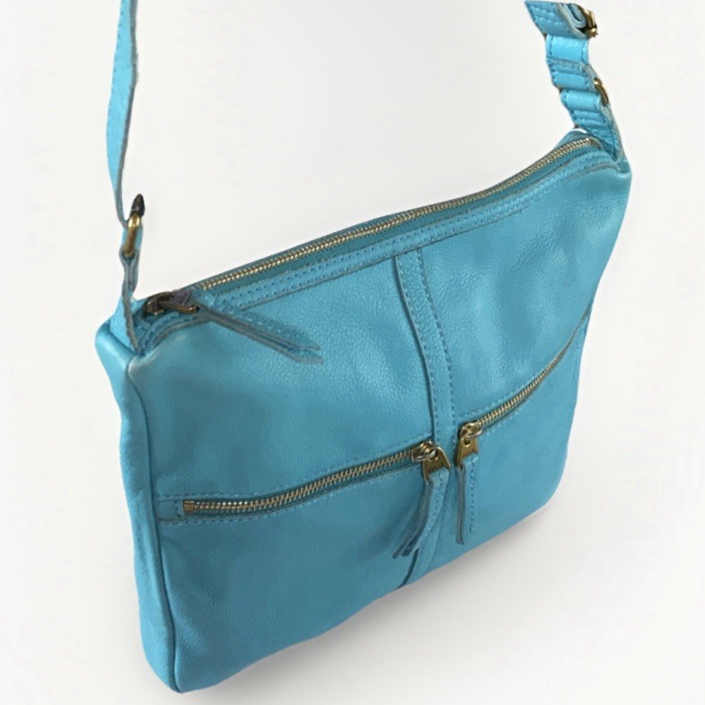 Fossil Teal Tidal Blue Erin Pebble Leather Crossbody Messenger Bag Purse