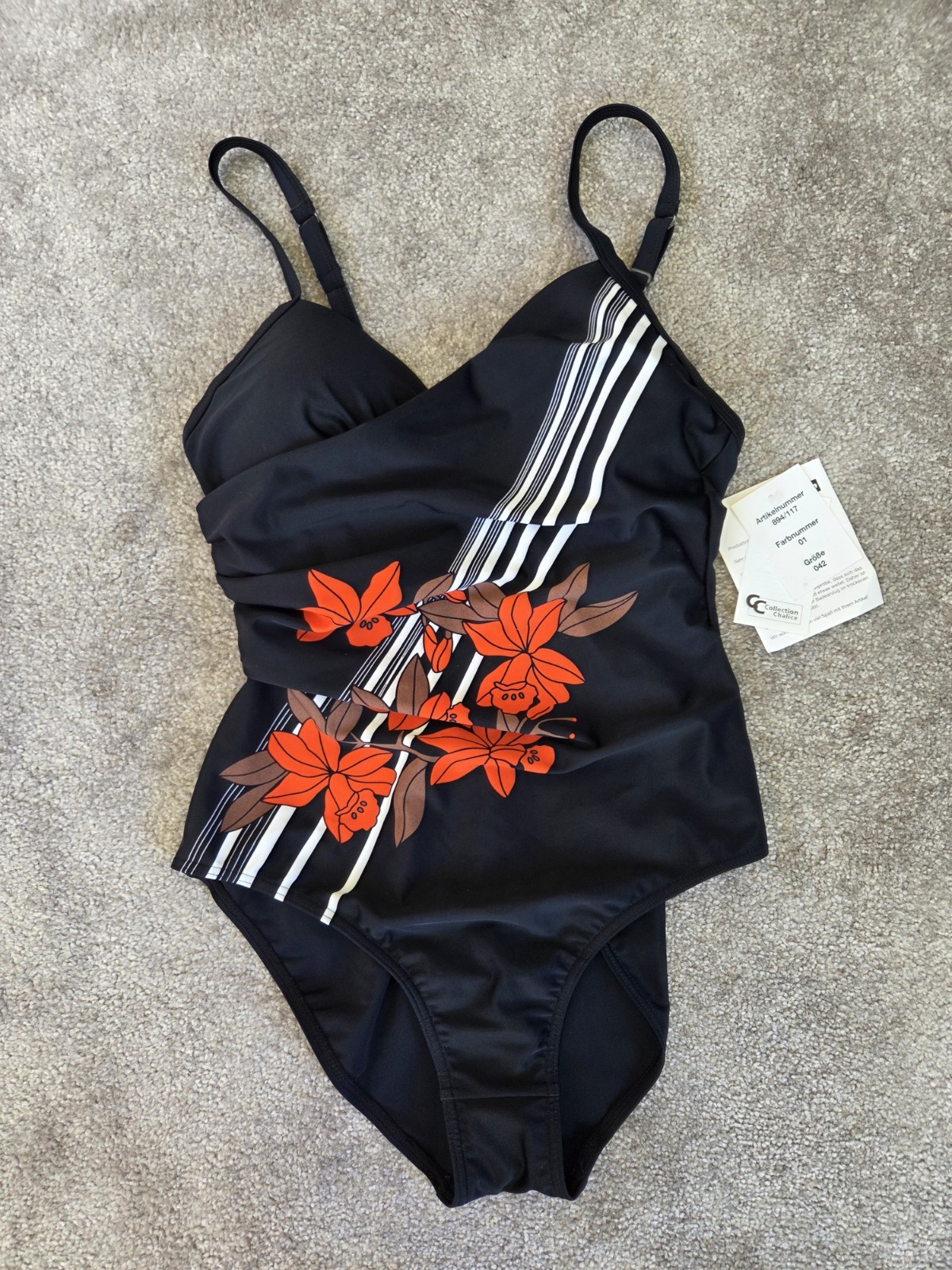 Collection Chalice Germany Size UK 16 Ruched Swimsuit New Floral Stripe