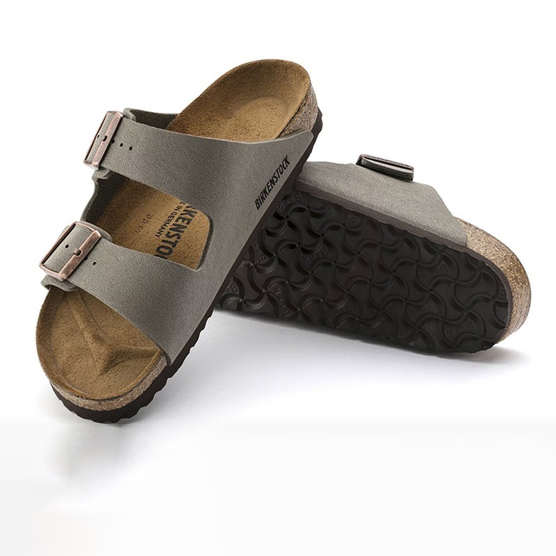 Birkenstock Arizona Birkibuc Leather Soft Footbed Unisex Clog Stone Casual Shoes