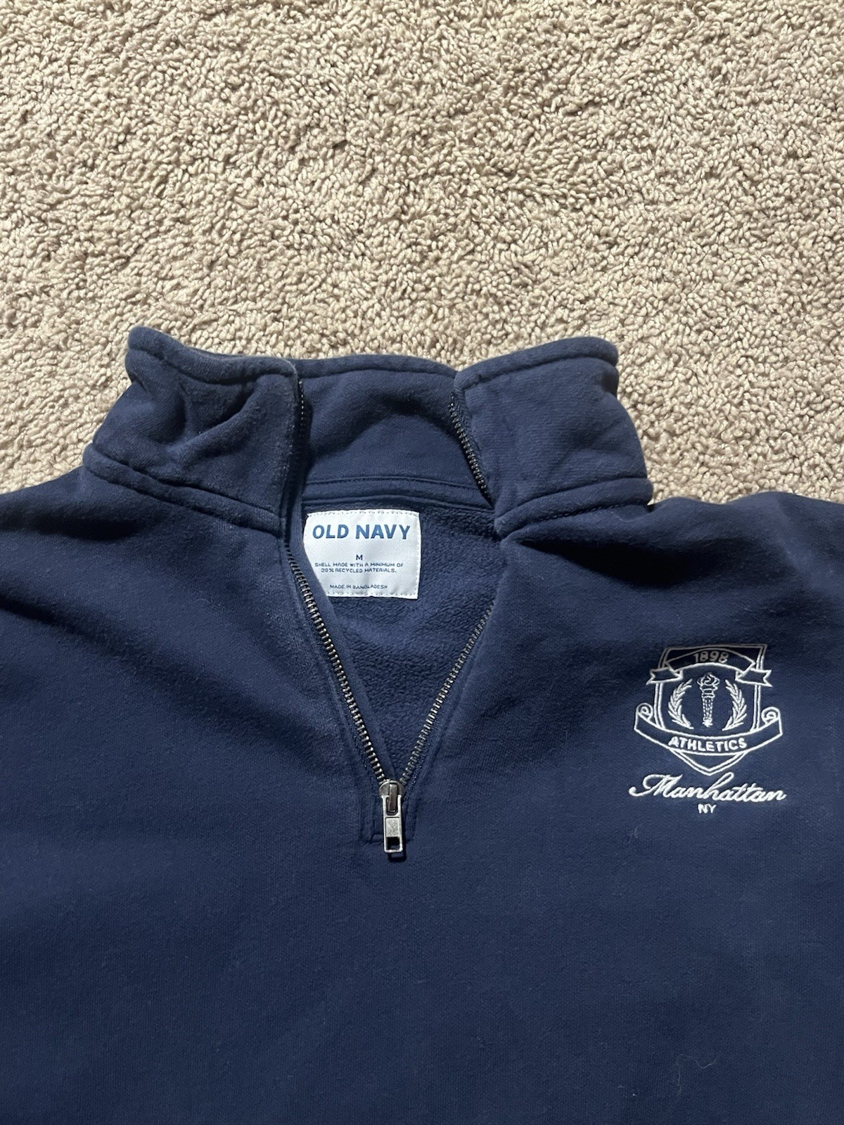 Old Navy Men’s M Navy Fleece 1/4 Zip Mock Neck Sweatshirt Long Sleeve Logo