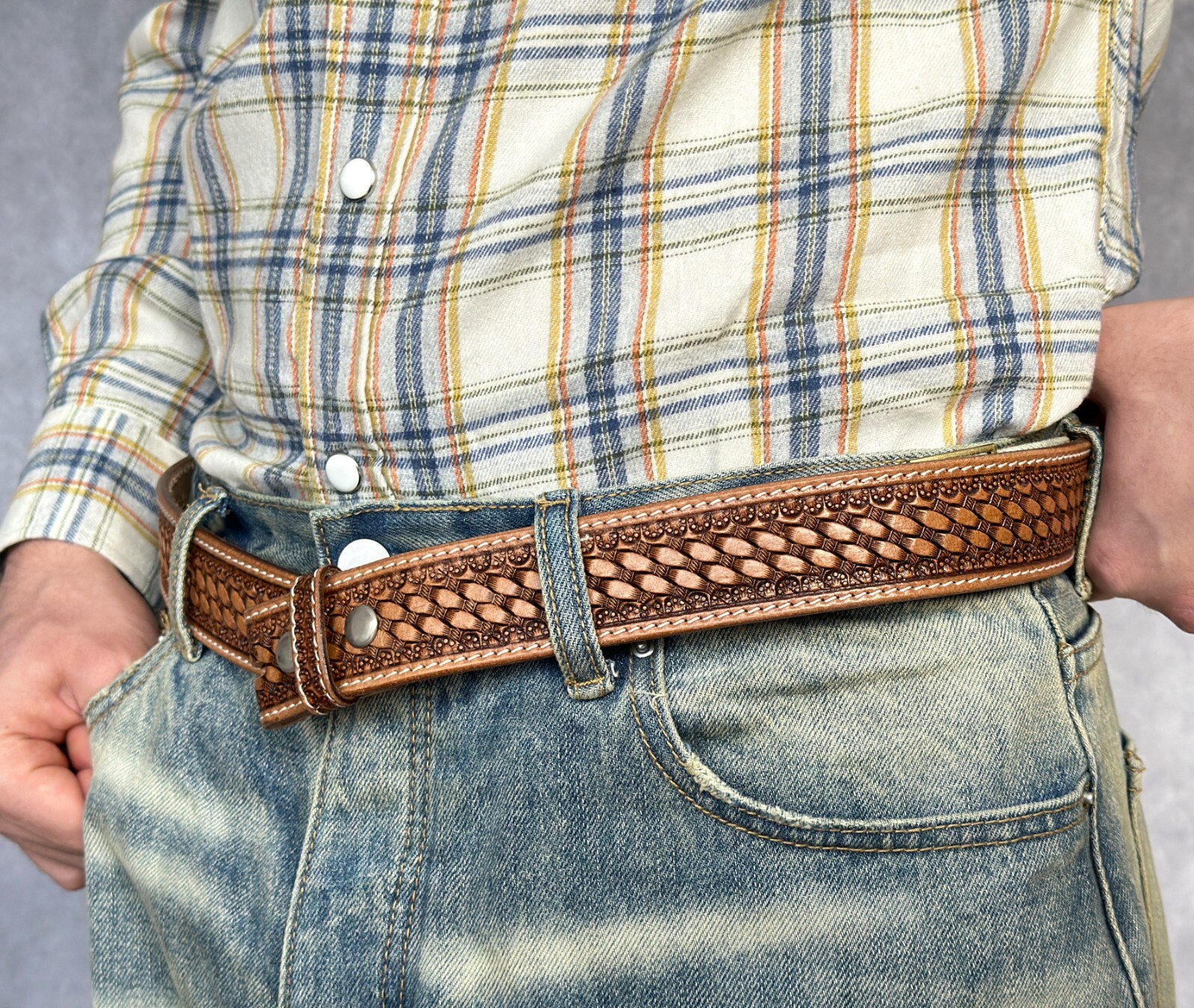 Western Belt Handmade Strap Men’s Full Grain Leather No Buckle Cowboy Rodeo Belt