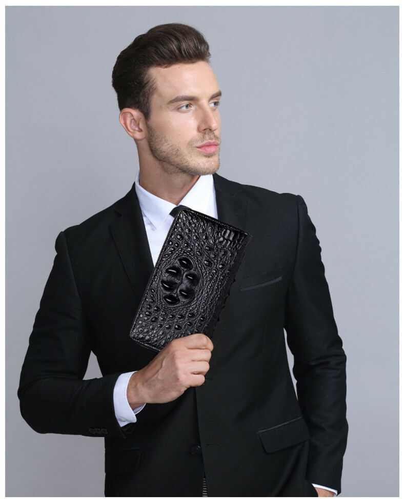 Mens Leather Wallet Zipper Card Holder Long Phone Purse Clutch Handbag Billfold