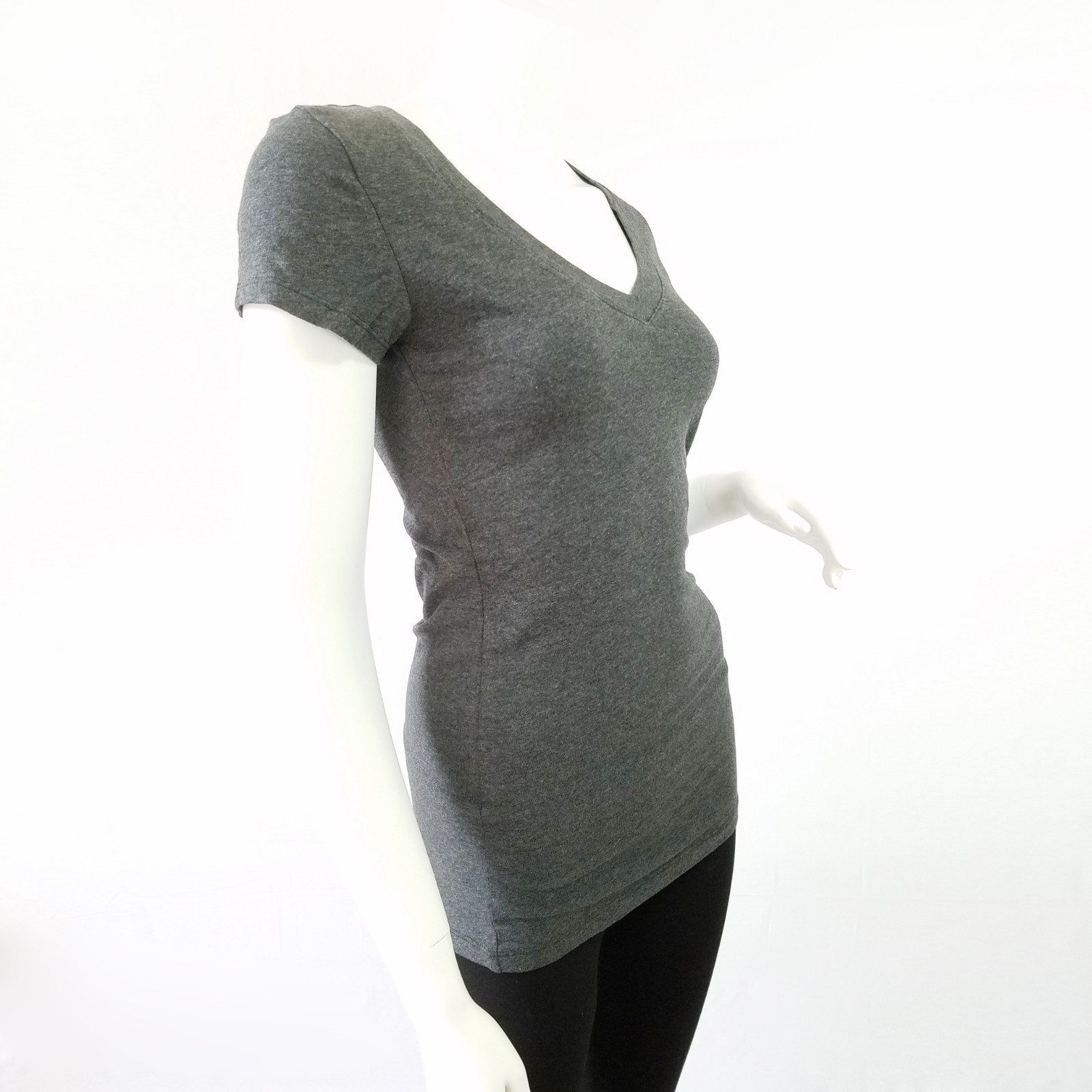 Ambiance V-Neck Short Sleeve T Shirt Basic Plain Solid Top Stretchy Cotton Tee