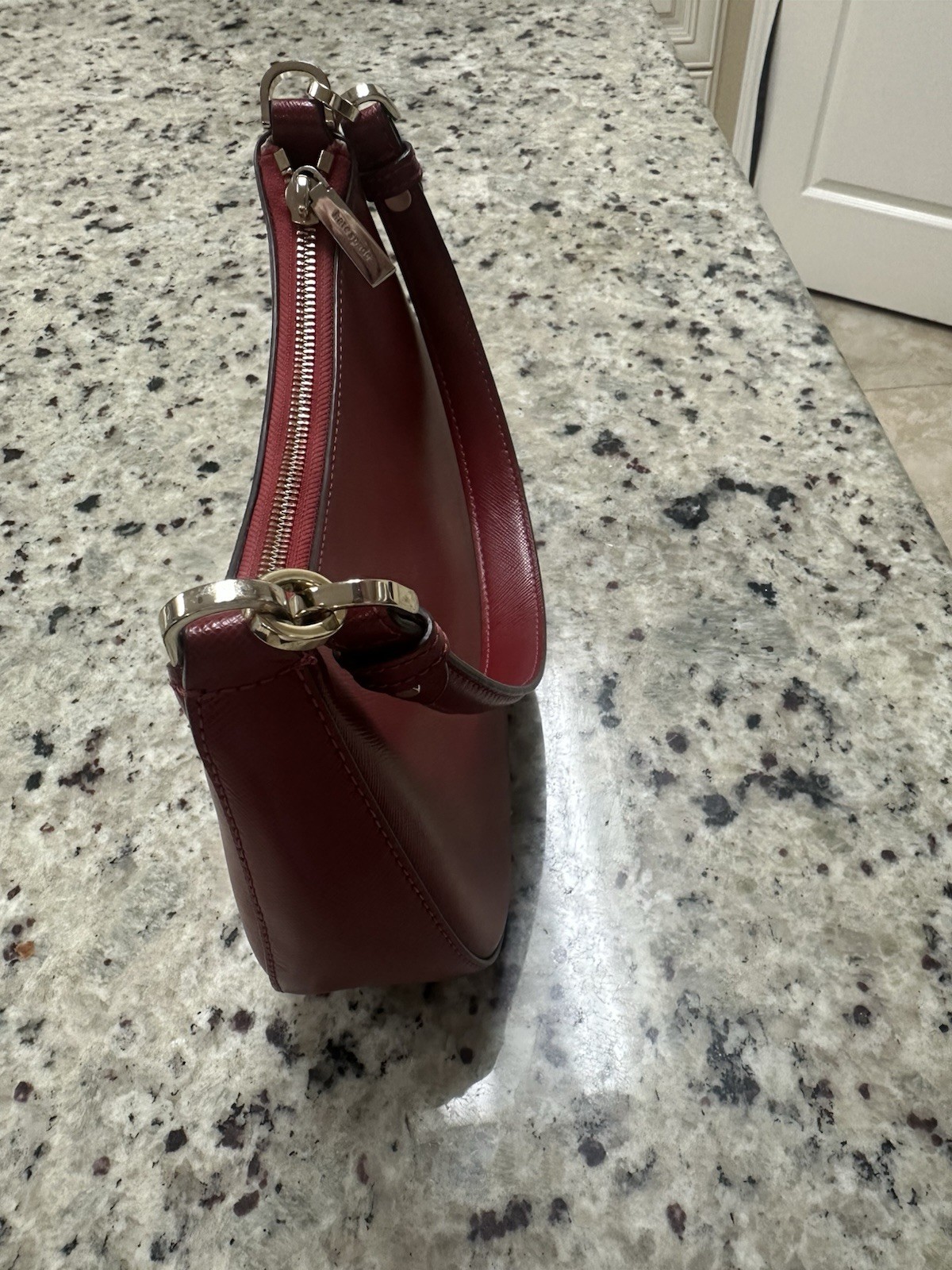 Red Kate Spade Staci Half Moon Shoulder Bag Cross Grain Leather
