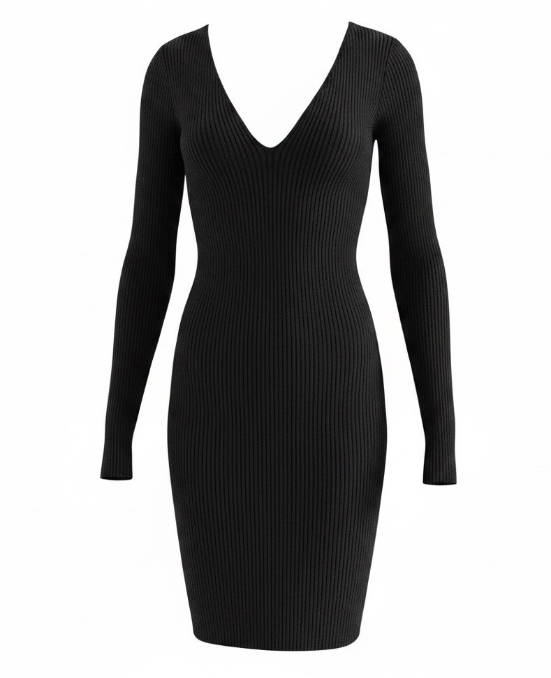 Gauge 81 Black Ribbed Knit Dress Womens Small NWT Bodycon Long Sleeve Minimalist