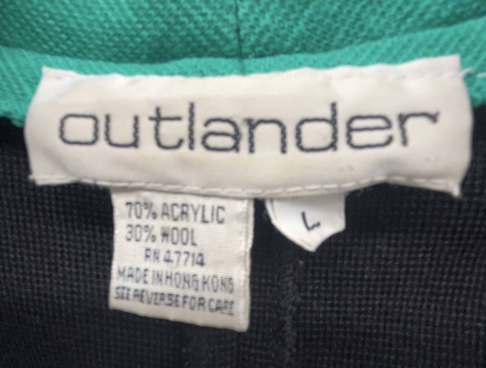 Vtg Wool Blend Jacket Blazer L Black Emerald Green Open Front Cardigan 80s 90s