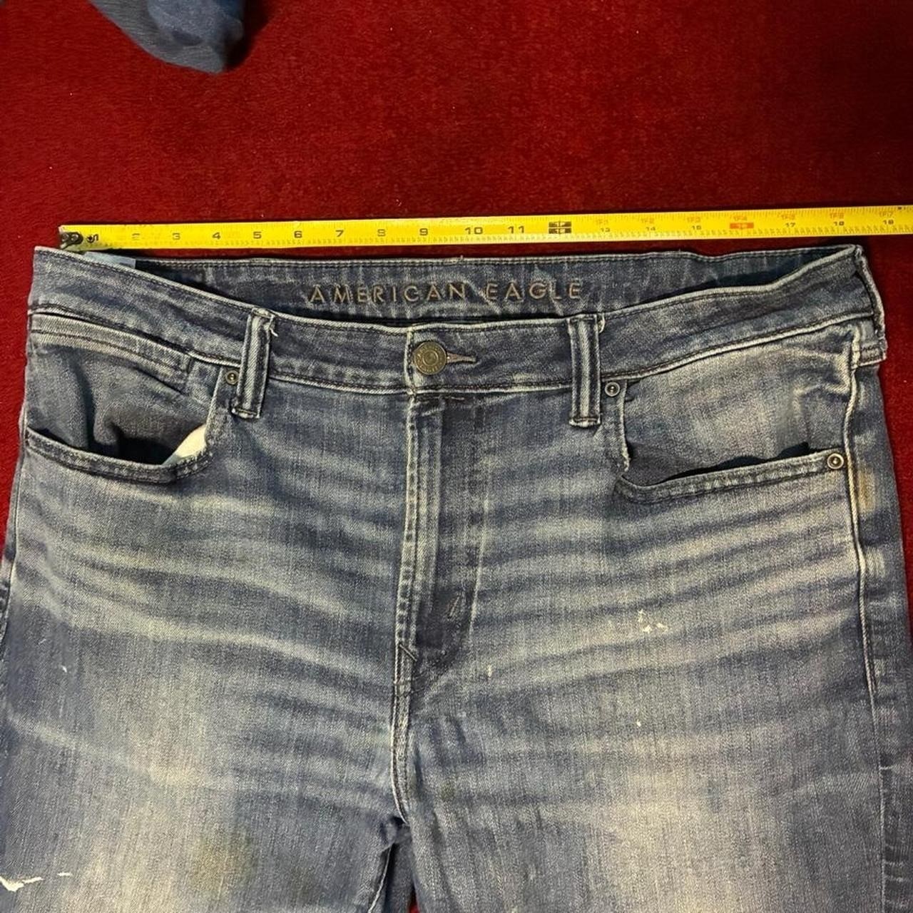 American Eagle Baggy Jeans, faded wash denim, loose relaxed fit, distressed
