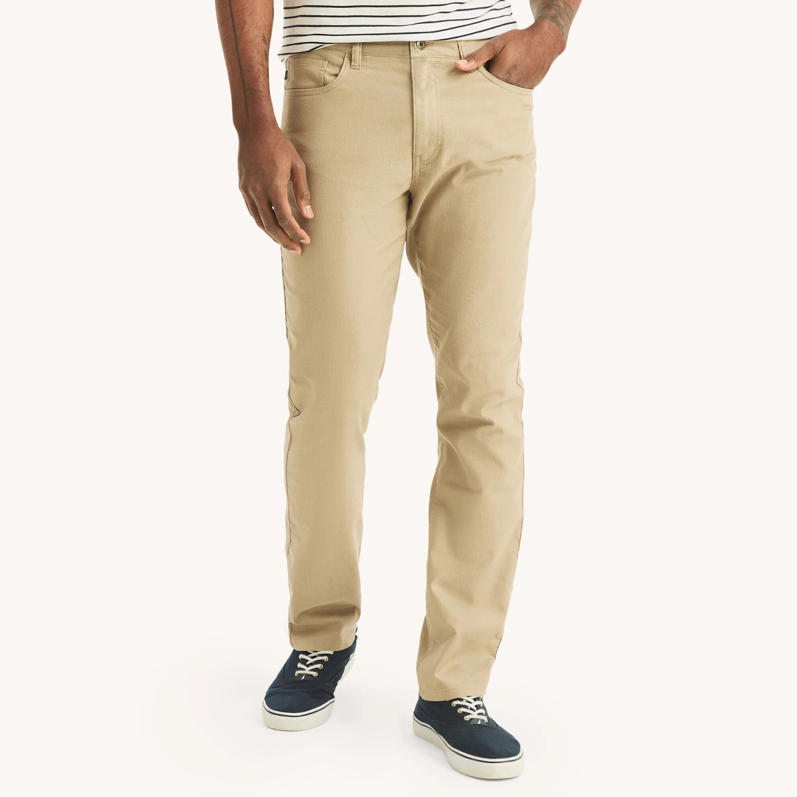 Nautica Mens Straight Fit Lightweight Soft Linen Blend 5 Pocket Flat Front Pants