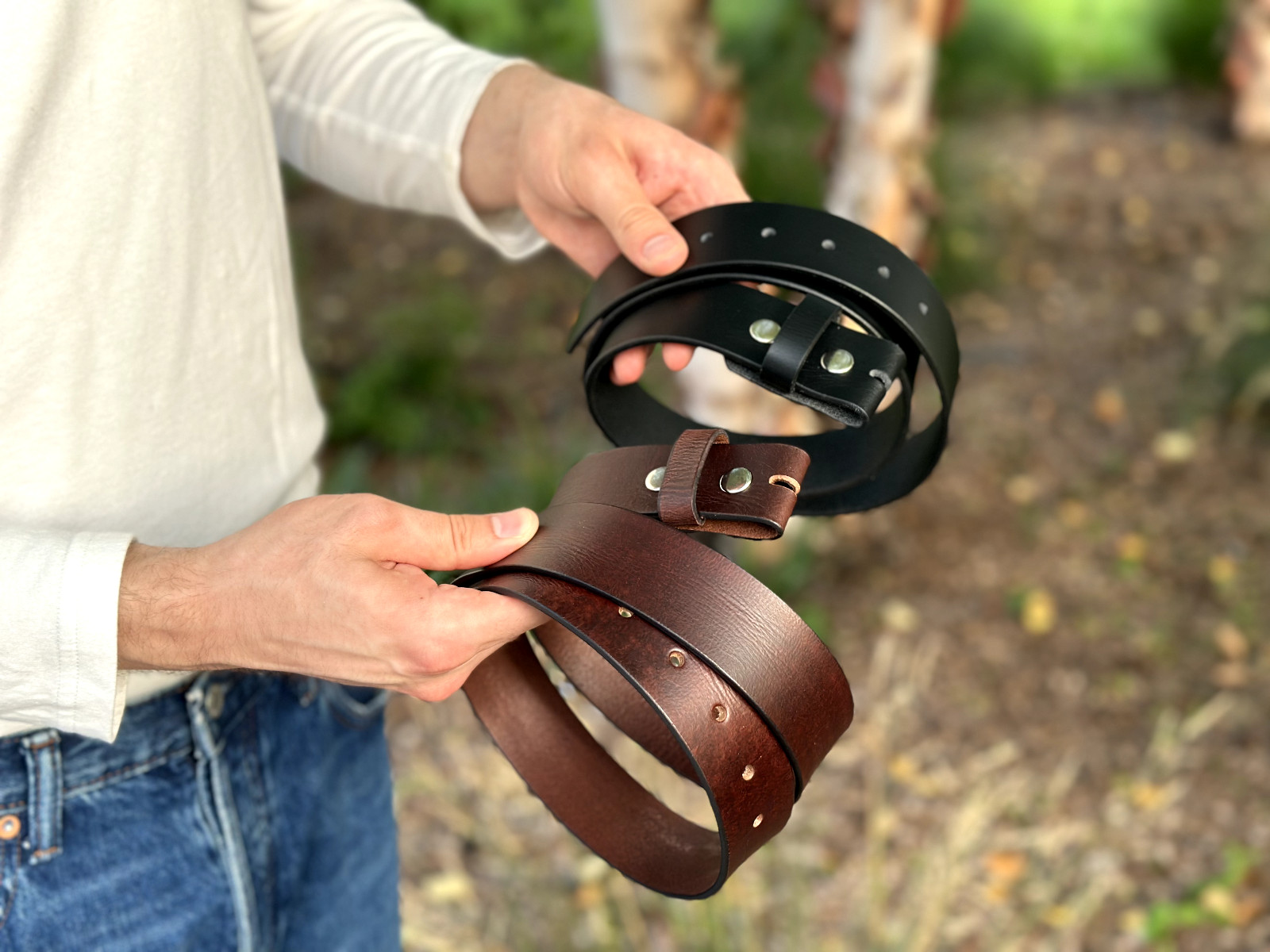 Handmade Genuine Men’s Belt Full Grain Leather Without Buckle Heavy Duty Western
