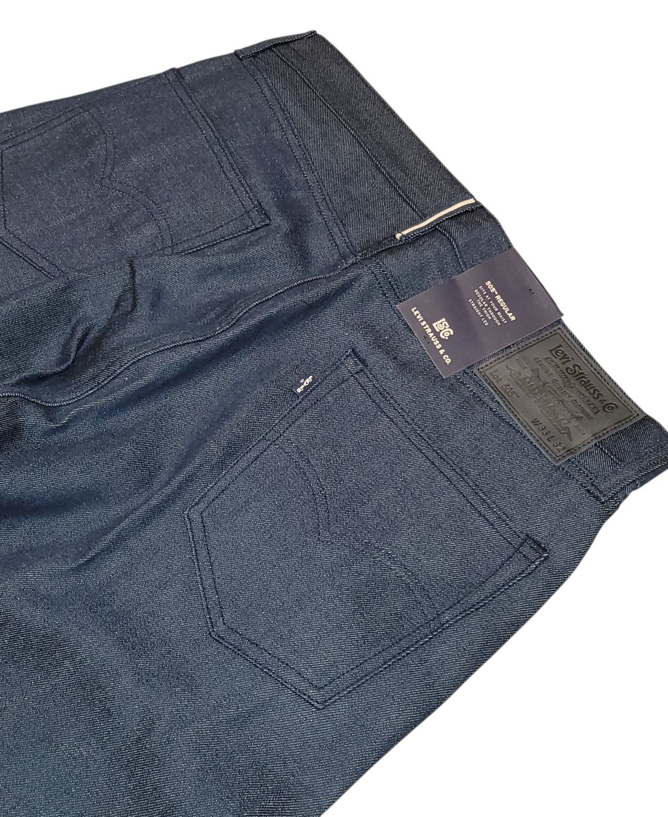 Levi’s 505 Men’s Selvedge Jeans Soft Rigid Dark Wash Blue Label Japanese Denim