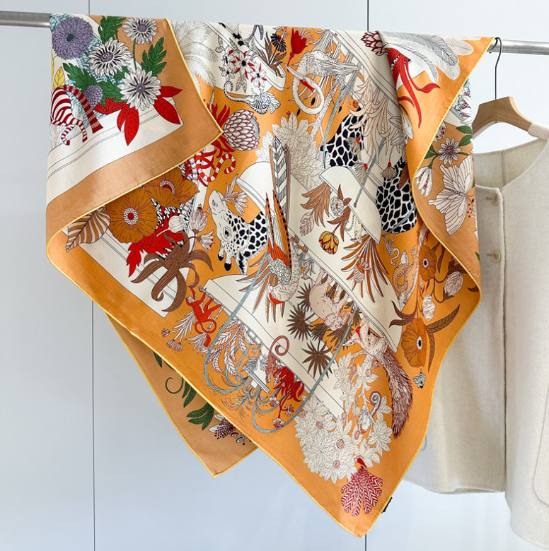 70% Cashmere 30% Silk Wrap Scarf garden Print Double Face Print Shawl 135X135cm