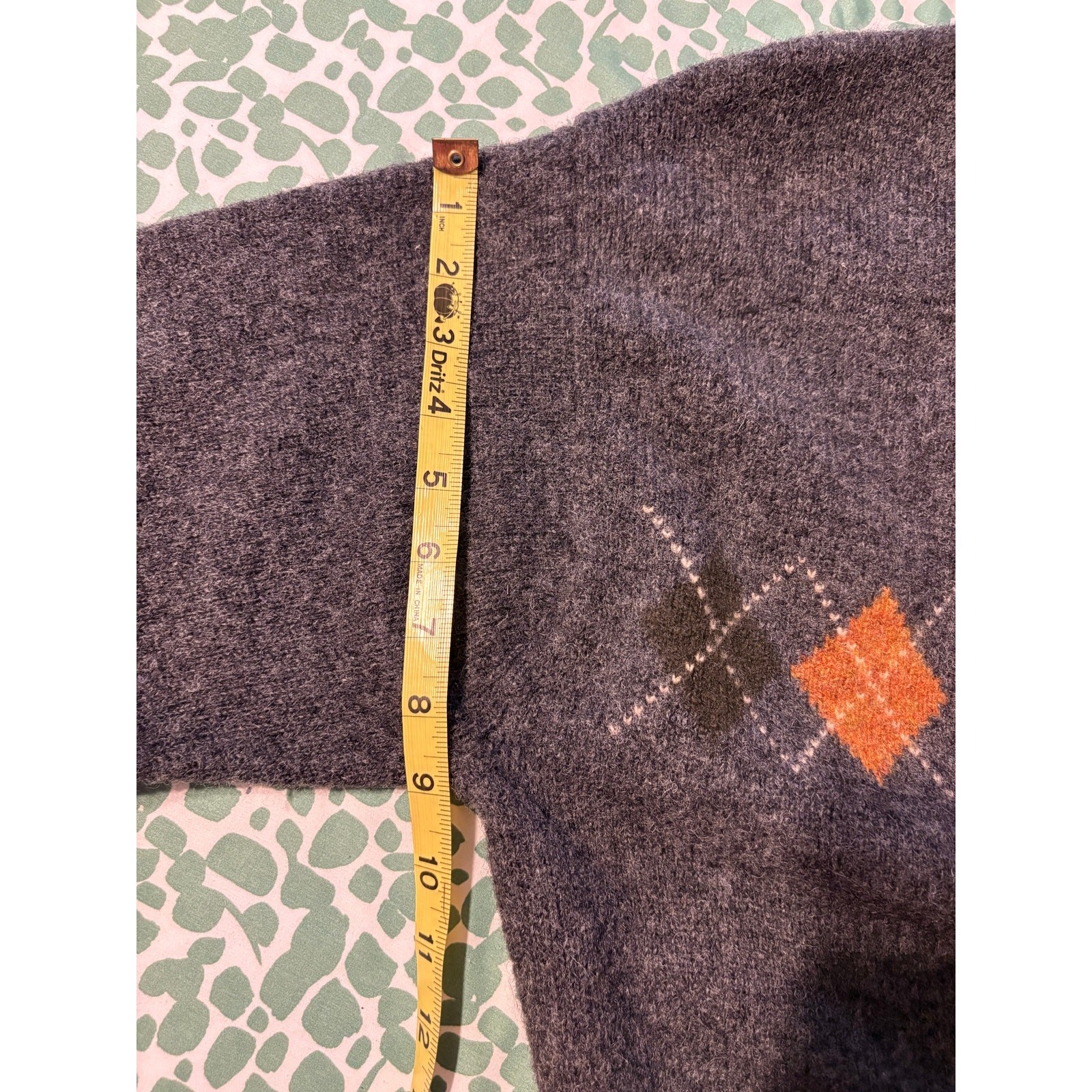 Vintage Tasso 100% Wool Argyle Sweater European Large Charcoal Grey Orange