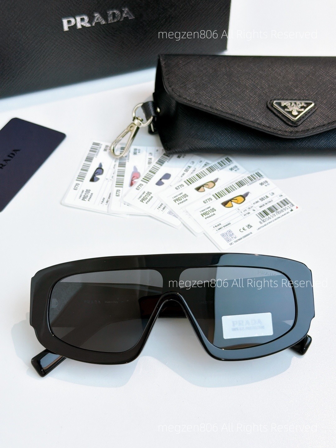 Prada D10S Shield Sunglasses Unisex Women/Men Black Frame / Gray Lenses Shades