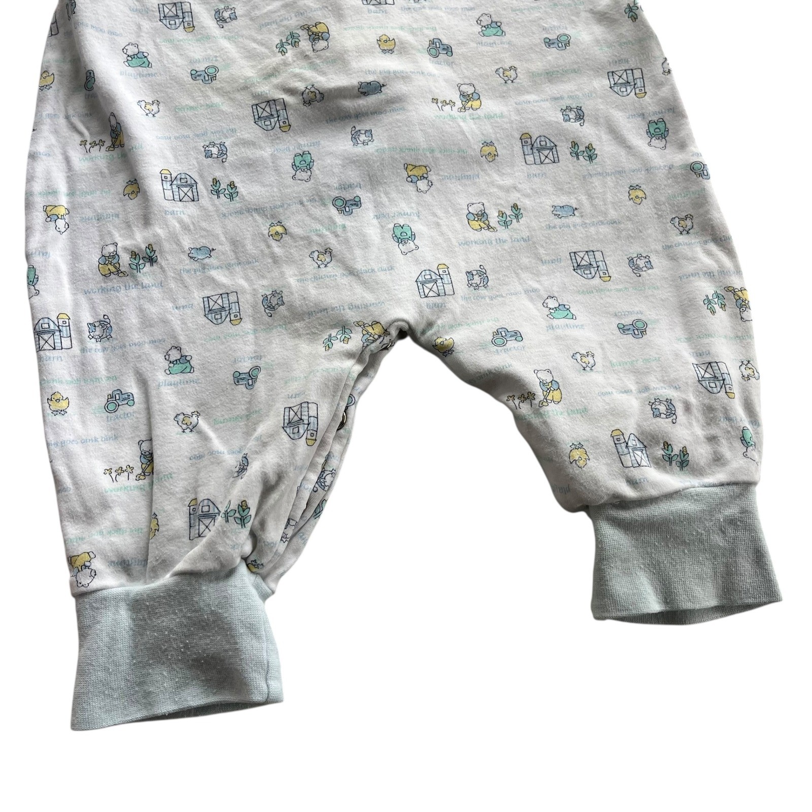 McBaby 6-9 M White Blue Farmer Bear Animal Tractor Print Romper Jumpsuit Vintage