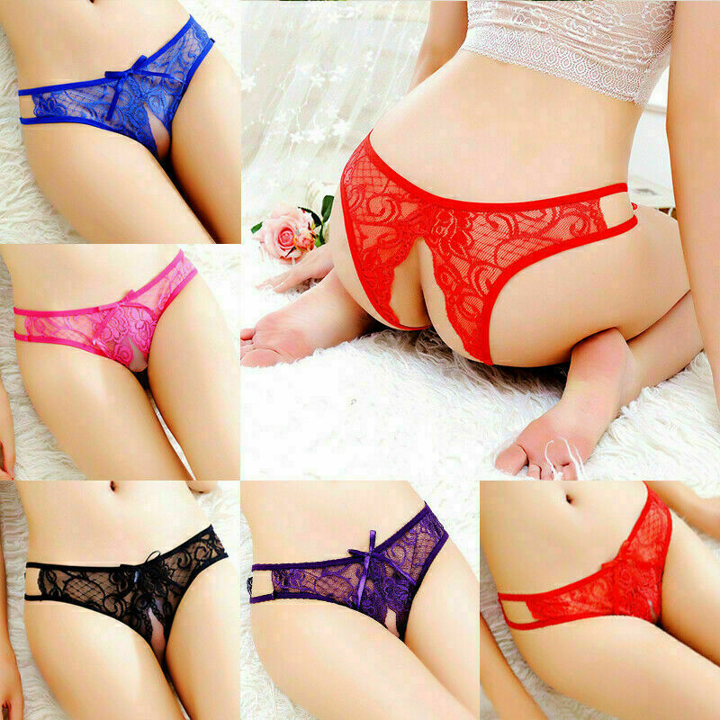 Women’s Lace Panties Crotchless Underwear Thongs Lingerie G-string Floral Briefs