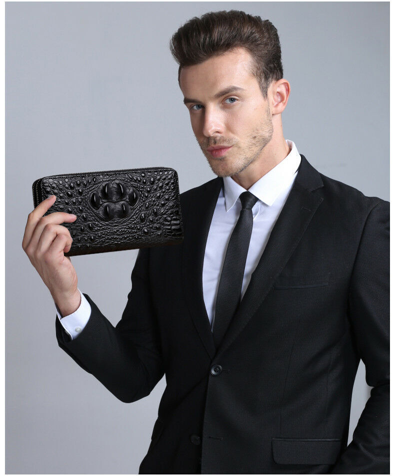 Mens Leather Wallet Zipper Card Holder Long Phone Purse Clutch Handbag Billfold