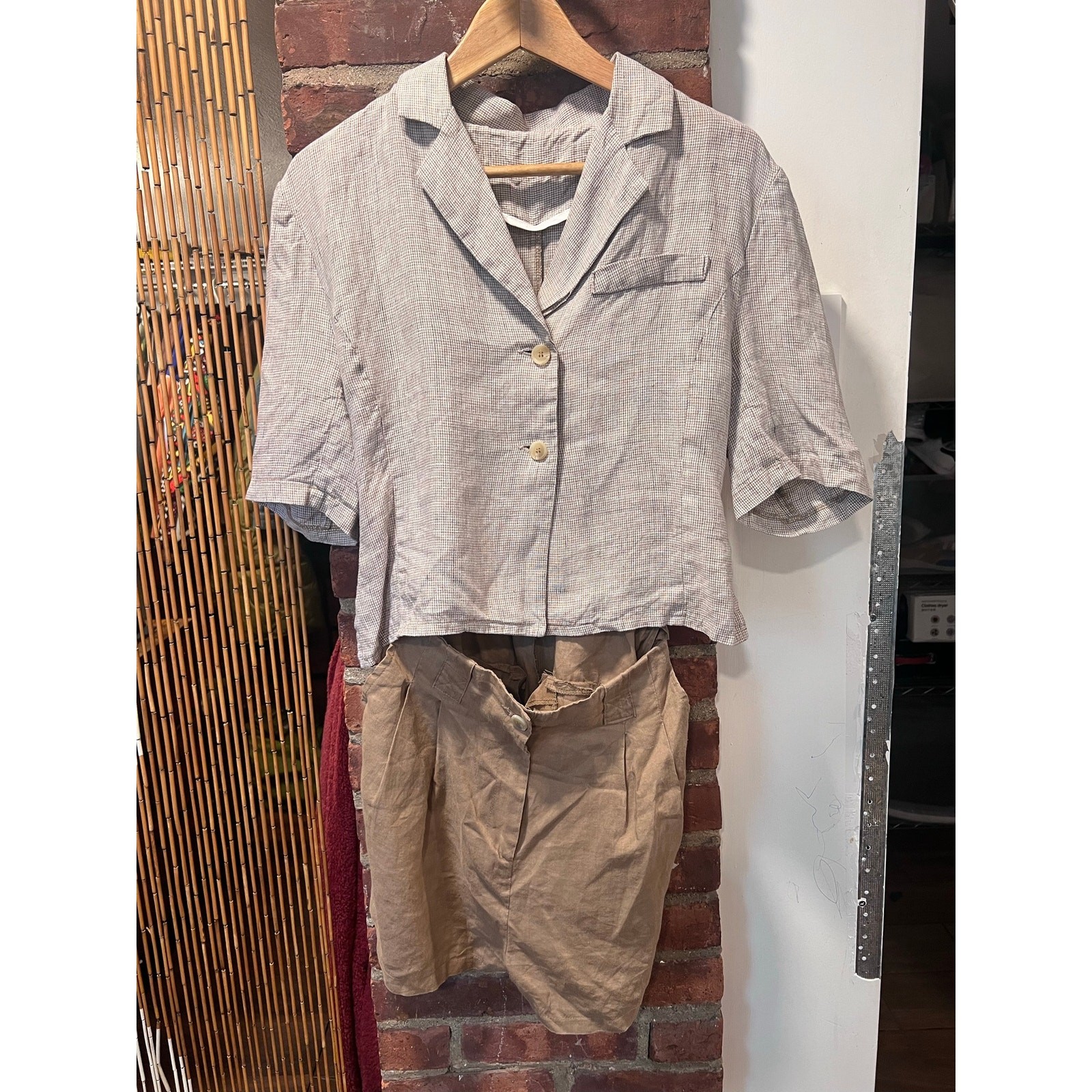 Natural Blend Minimalist Tailored Linen Cotton Utility Romper Jumpsuit S/M