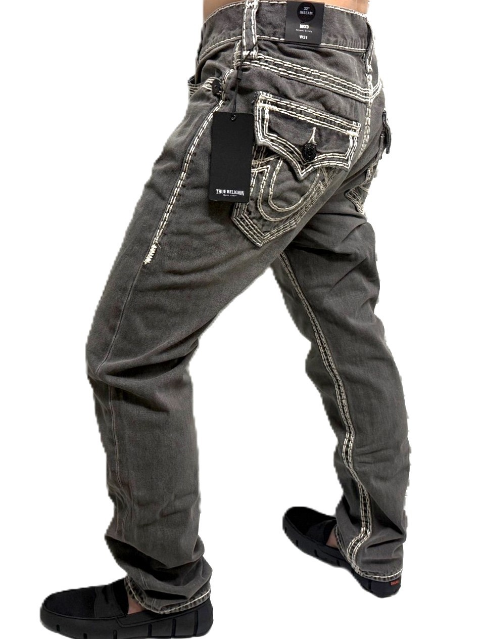 True Religion Men’s Rocco Chalk Grey Wash Super QT Relaxed Skinny Jeans – 109174