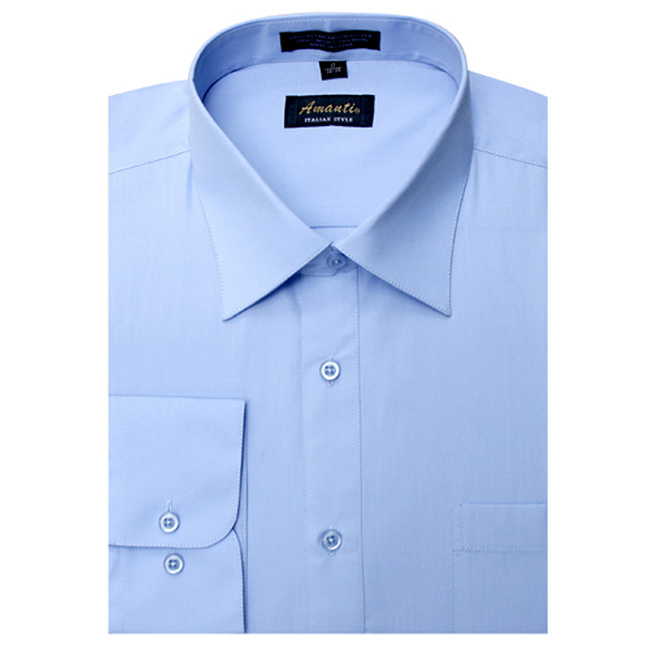 Mens Dress Shirt Plain Light Blue Modern Fit Wrinkle-Free Cotton Blend Amanti
