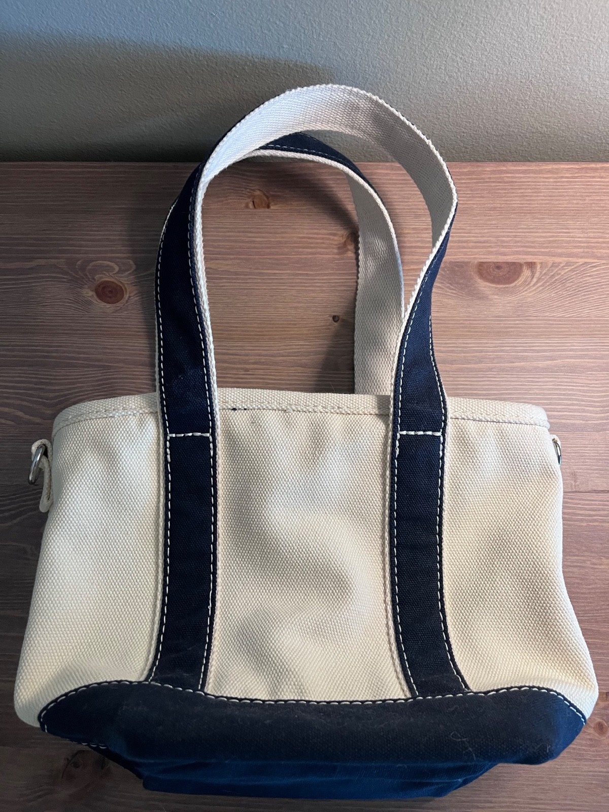Small Natural 3 Pocket Zip Top Long Handle Lands End Canvas Tote Bag