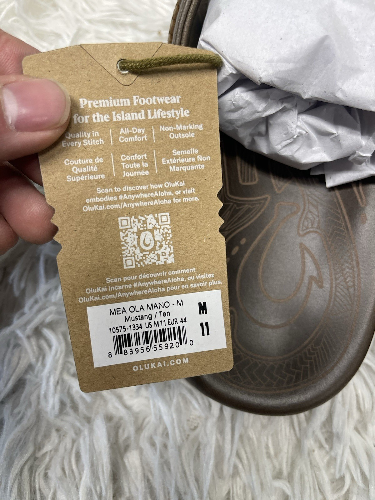 🧡*NIB*OluKai Men’s Size 11 Mea Ola Mano Leather Beach Sandals -Mustang/Tan