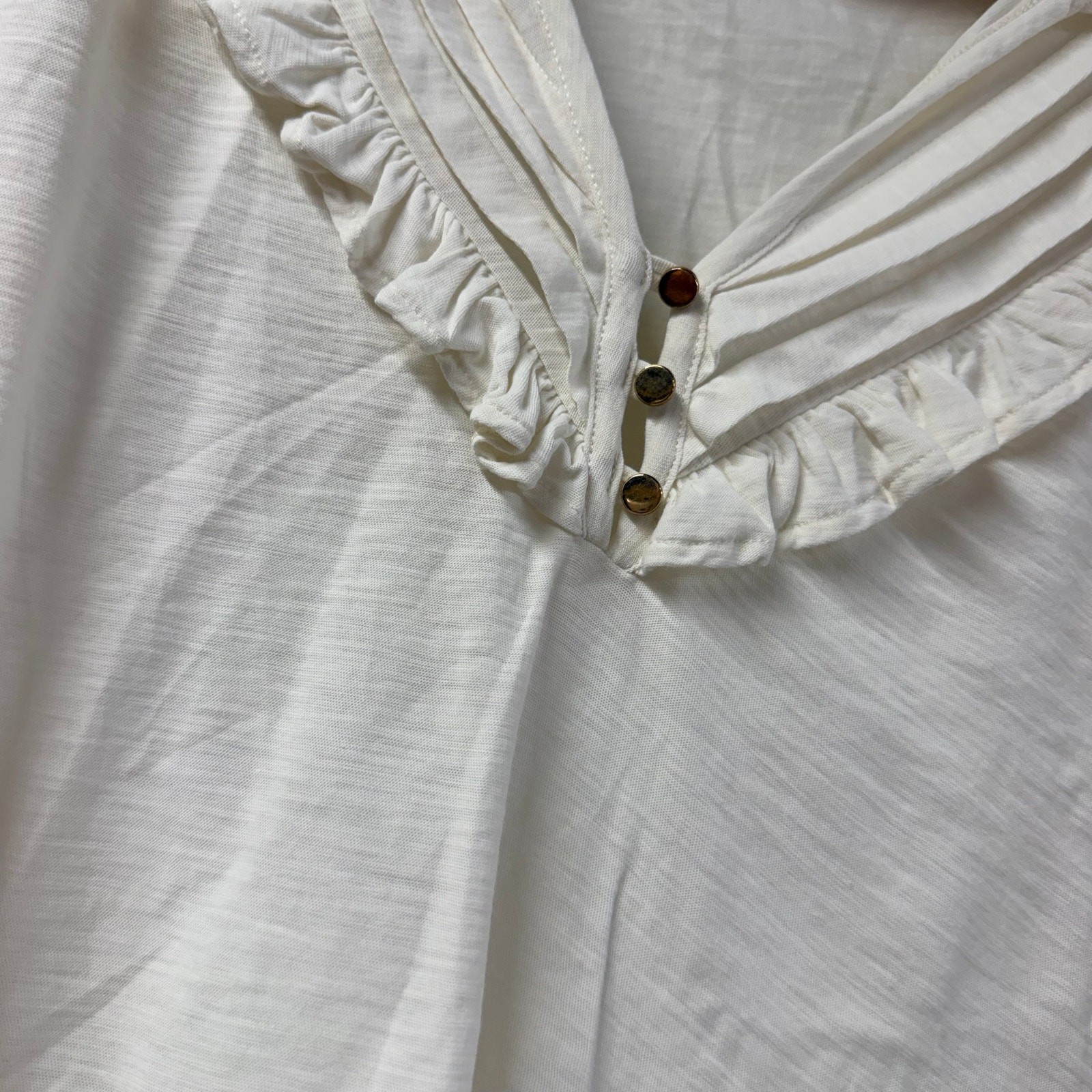 Nation Los Angeles White Ruffle Trim PuffSleeve Top XS Anthropologie Peru Cotton