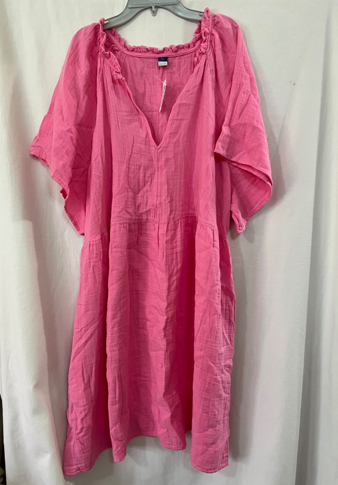 Old Navy Split-Neck Crinkle Gauze Mini Swing Dress Pink Many Sz NEW