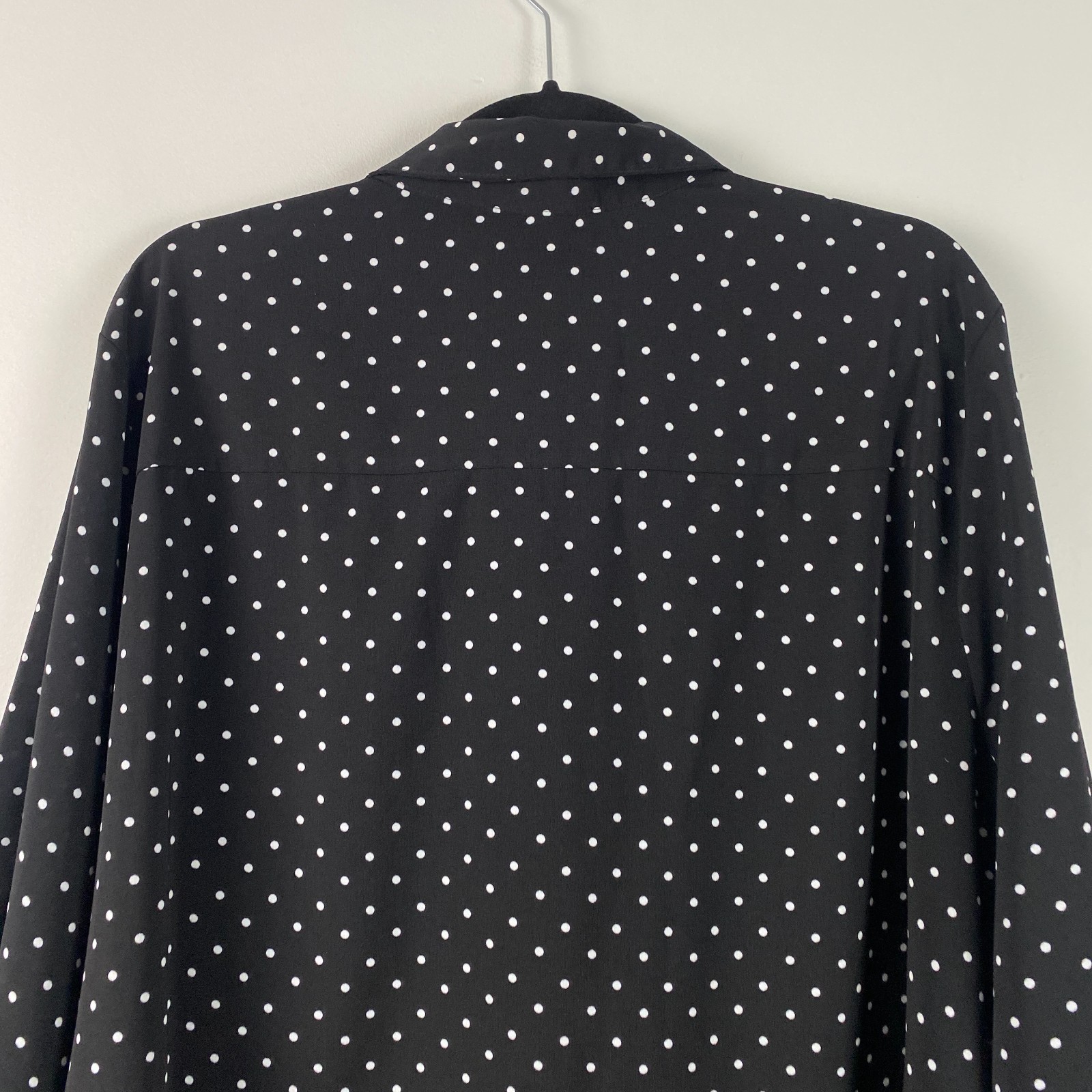 Catherines Popover Half Zip Blouse Size 2X Black White Polka Dot Stretch Tunic
