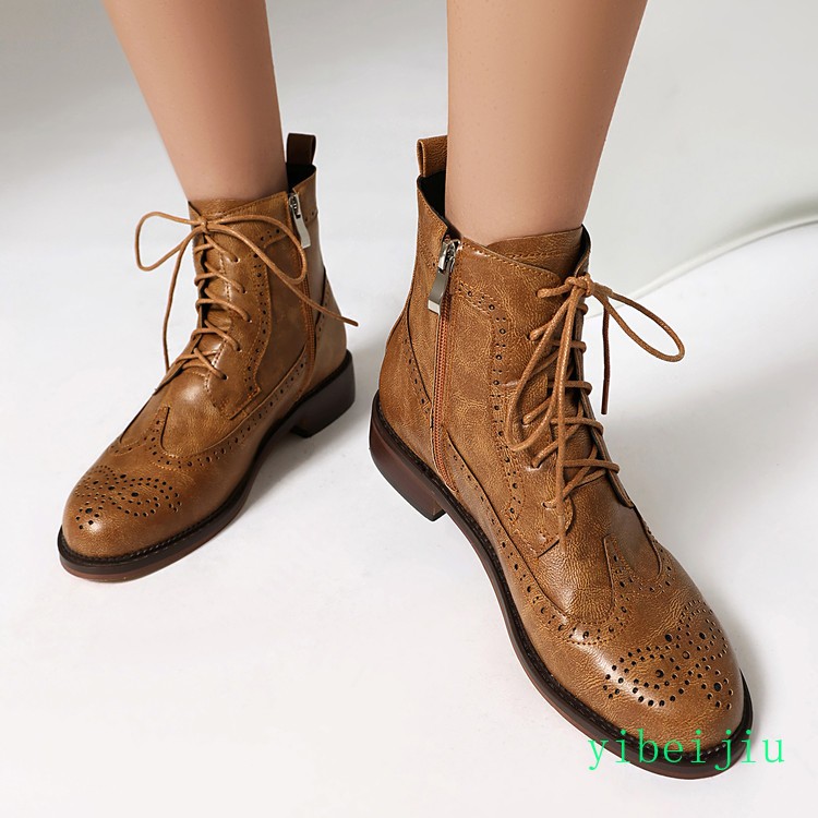 Women’s Wing Tip Brogue Ankle Boots Booties Low Heel Leather Shoes Casual Carved