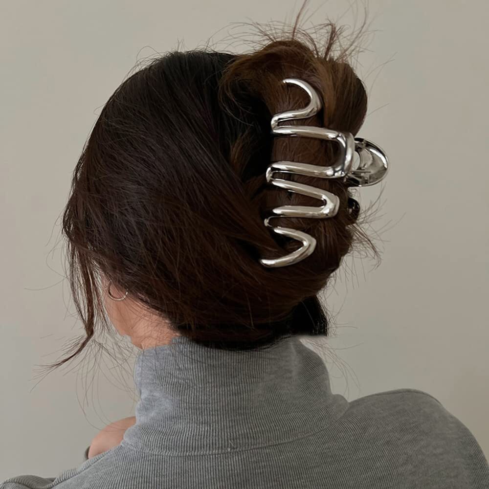 1Pcs Metal Sliver Irregular Wave Hair Claw Clips Thick Long Hair Styling