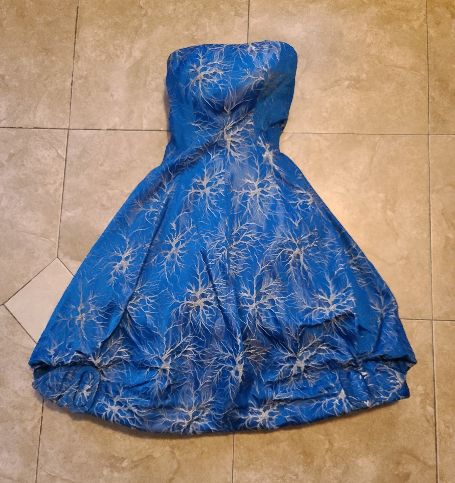 Rare VTG 50s FRANK USHER Blue Metallic Lightning/Branch/Neuron Jacquard Dress
