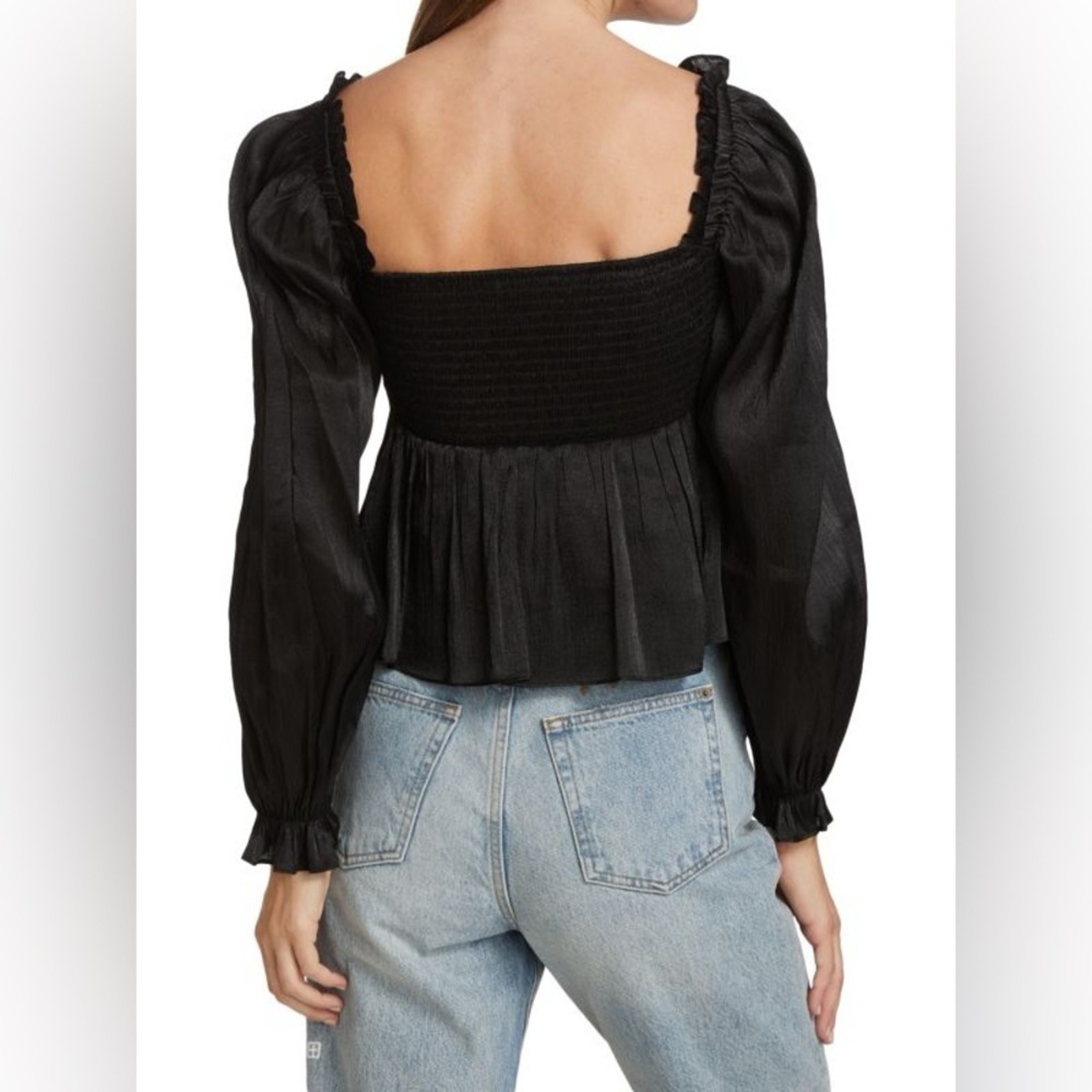 ASTR The Label Irene Babydoll Top in shiny black size Medium