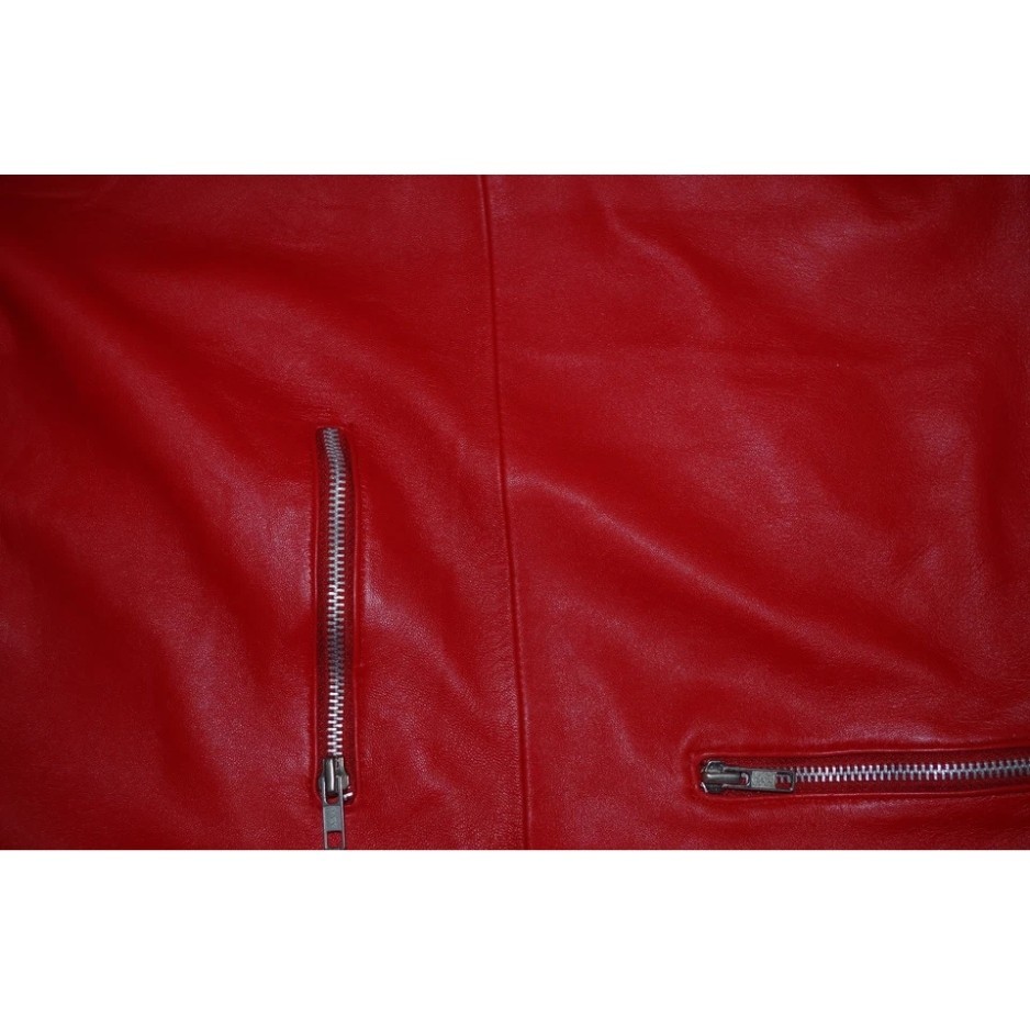 MJ Thriller Beat It Red Real Leather Jacket Michael Jackson Inspired Men New