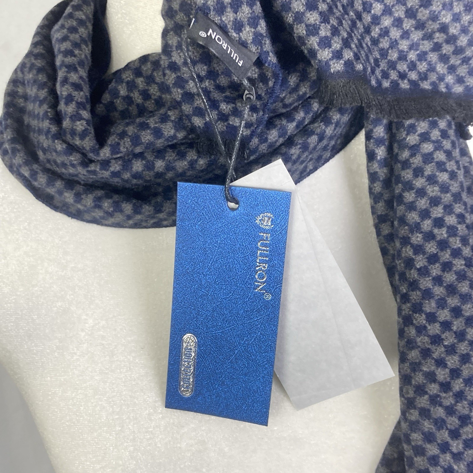 FULLRON Scarf Soft Warm Cashmere Blend Scarves Mens Classic Blue Checkered NWT