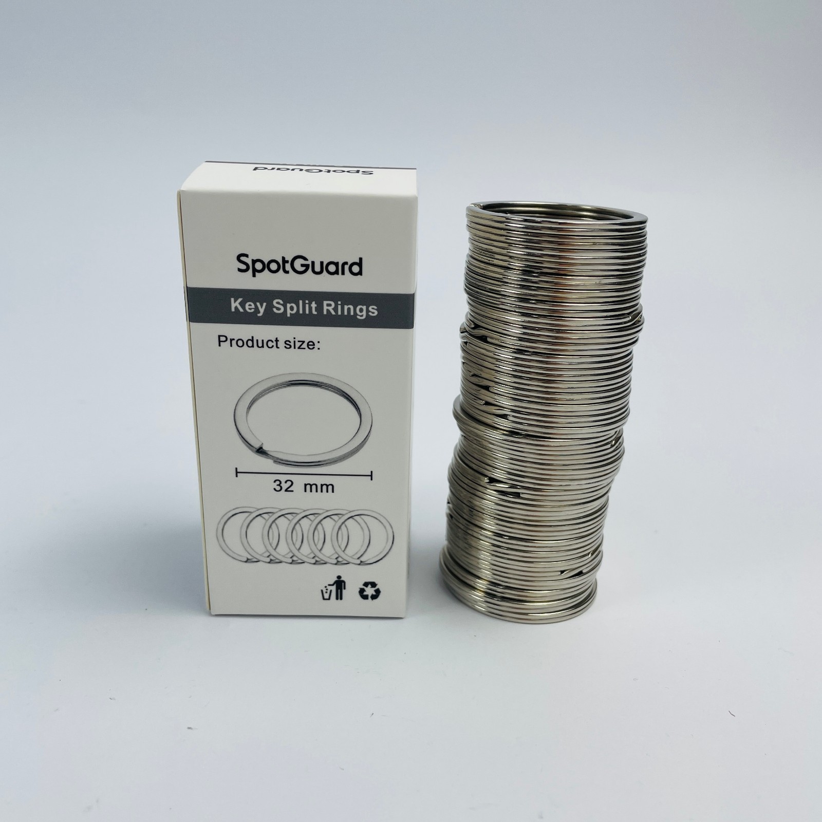 SpotGuard 32mm Stainless Steel Key Split Rings, 50pcs Heavy Duty Metal Key Rings