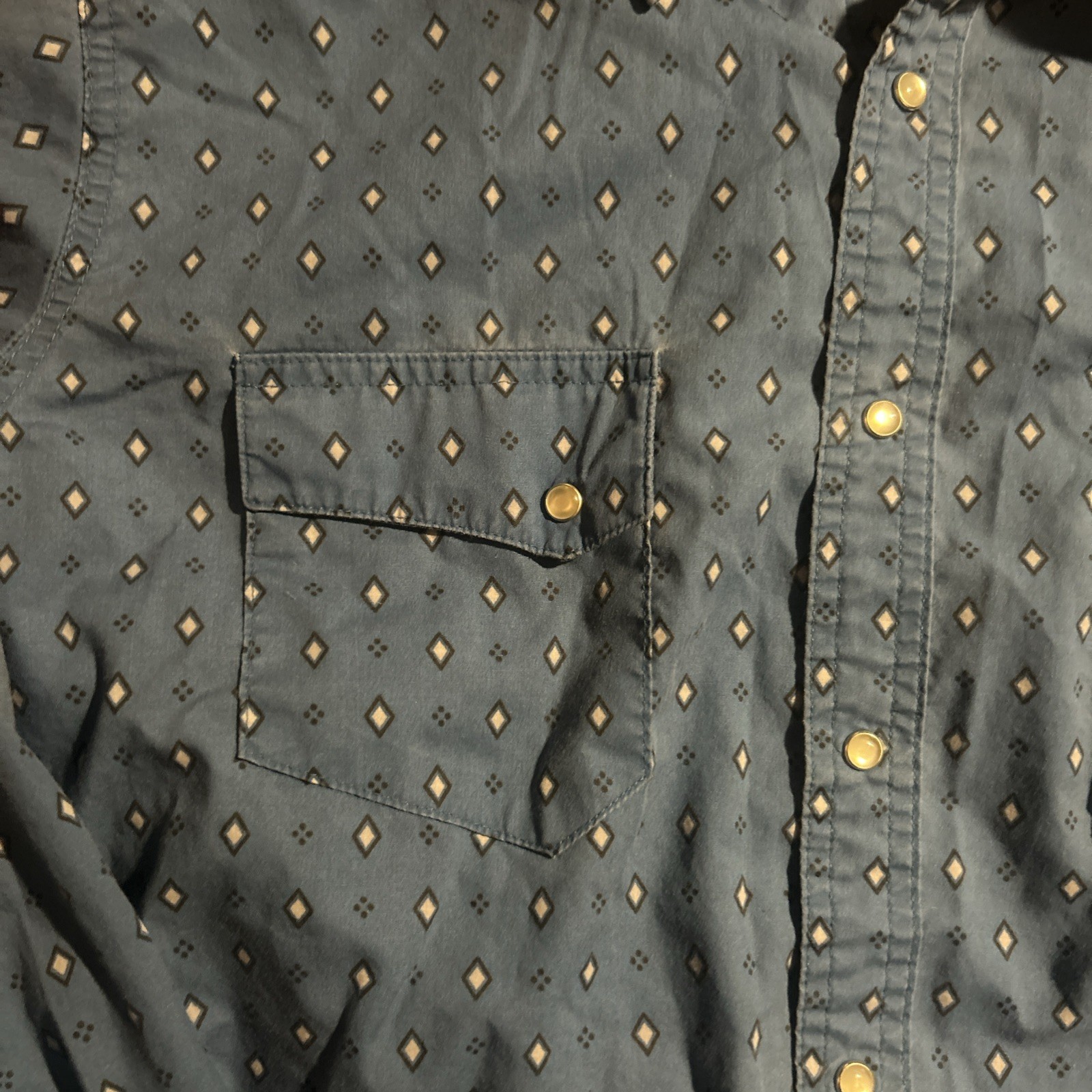 VTG Blue Wrangler Classic Western Cut Man Dress Shirt Men’s L Long Sleeve Snaps